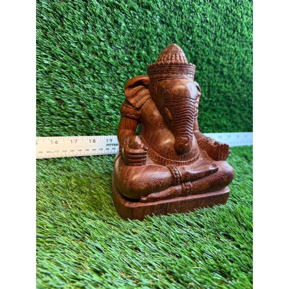 Artisans Angkor Hand Carved Wood Ganesha Statue Seated Hindu Deity Cambodia 5.5" - Picture 5 of 8